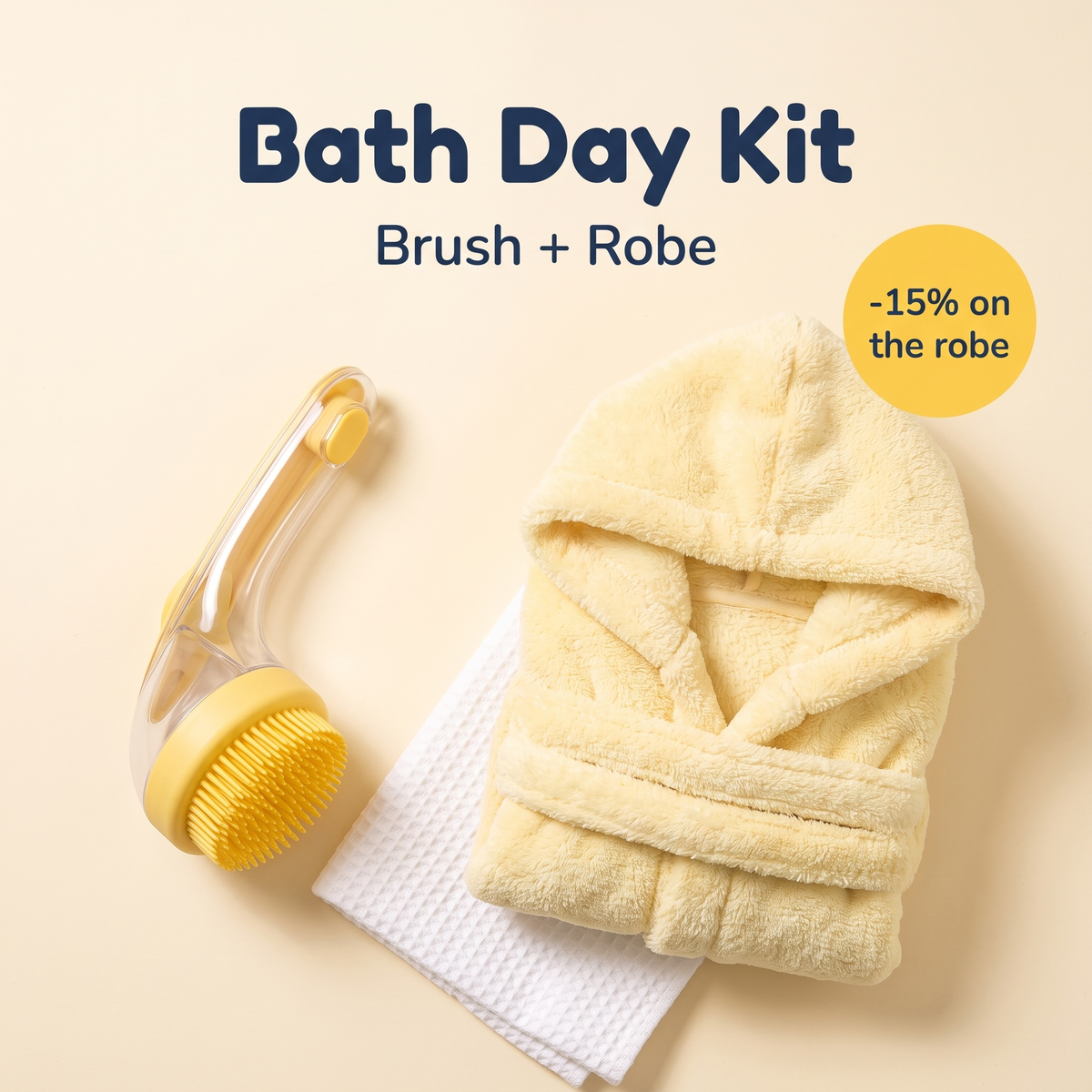 Bath Day Kit: OneHand Bath brush and hooded robe, 15% off the robe