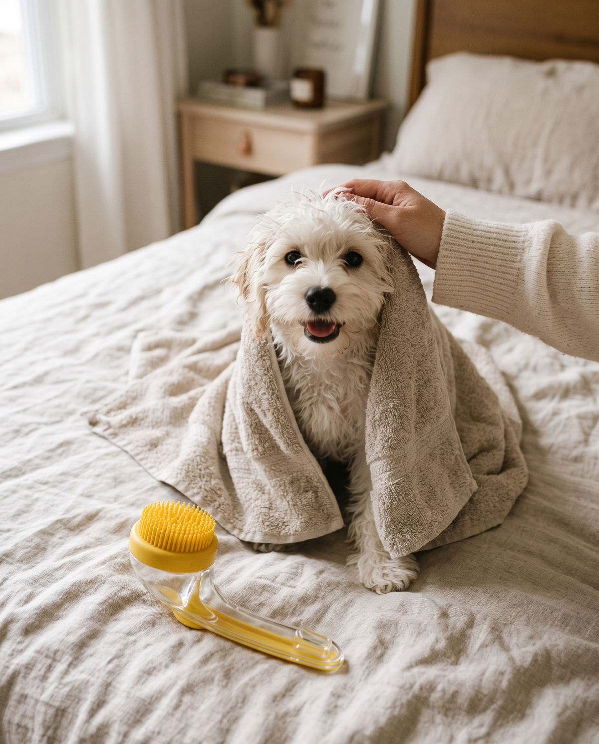 Clean fluffy dog after the bath